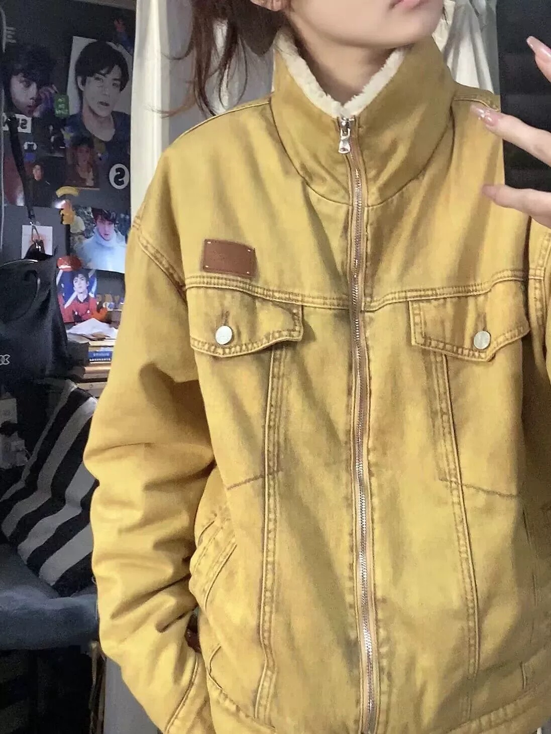 American retro imitation rabbit velvet washed plus velvet denim jacket winter new couple thickened warm workwear cotton jacket trendy