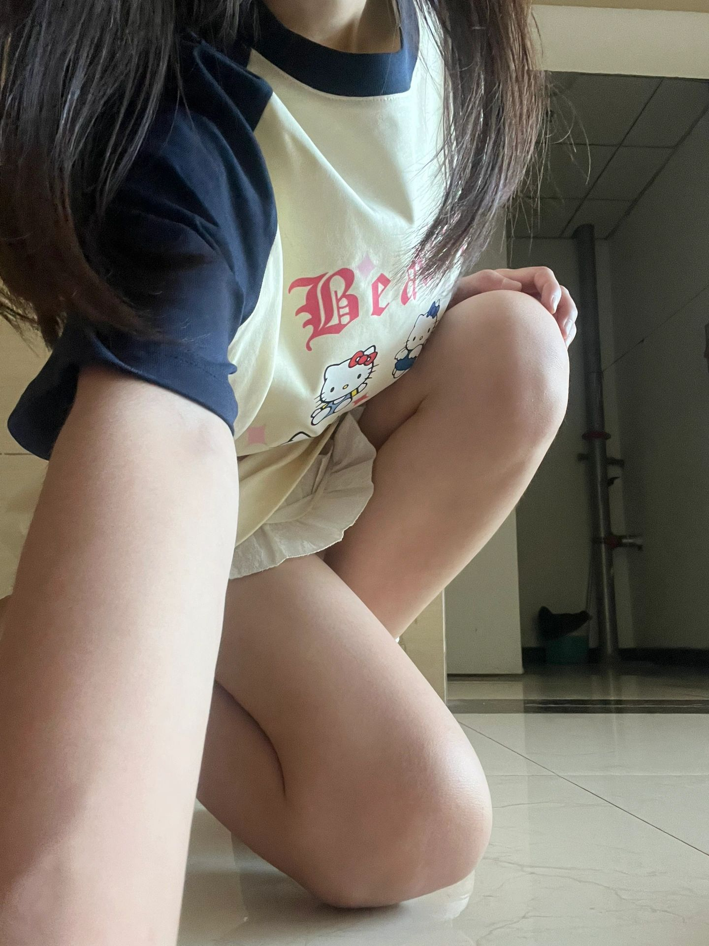200克純棉精梳緊密可愛甜美風貓咪印花短袖T恤女