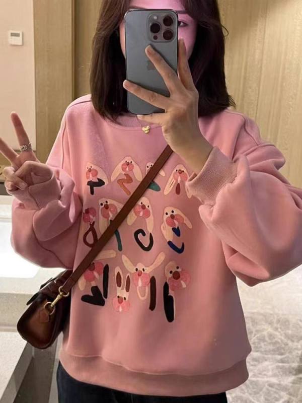 新款加絨加厚圓領印花衛衣女情侶質量