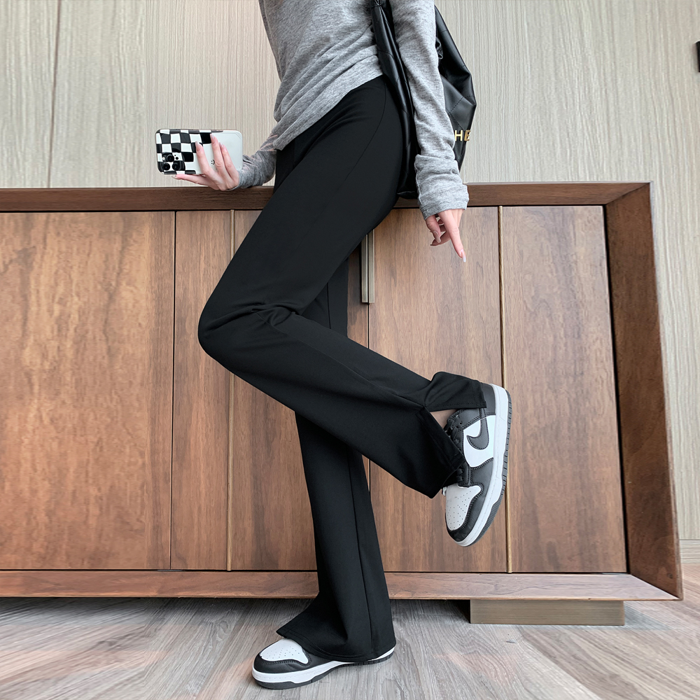 Actual shot of high-waisted elastic slim-fitting micro-flare pants women's yoga wide-leg pants with tight slits and slim-leg pants