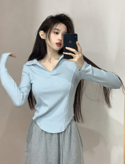 Actual shot~early spring new style small lapel slim fit pure lust style long-sleeved T-shirt