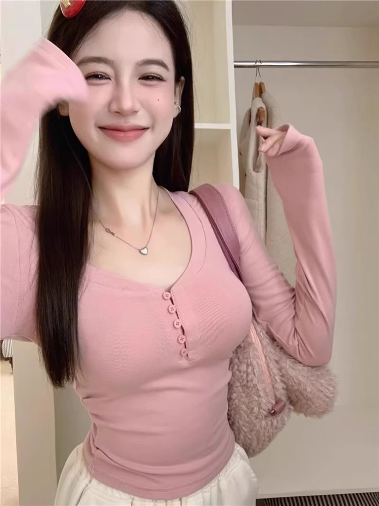 Pure lust style long-sleeved T-shirt for women in autumn hot girl slimming bottoming shirt short versatile top
