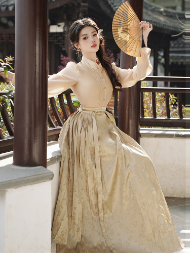 Actual shot#New Chinese style horse skirt shirt suit