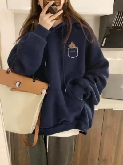 年新款加絨加厚印花衛衣女連帽簡約高級感上衣