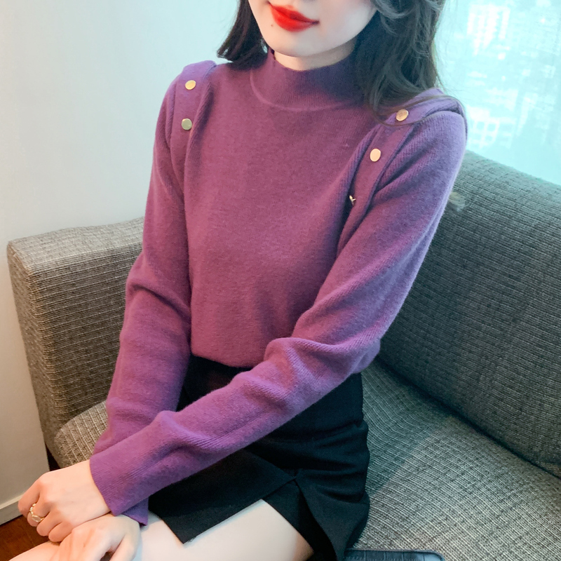 實拍韓版設計感毛衣秋冬新款修身百搭半高領針織衫打底衫