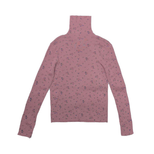 High collar pullover small floral knitted sweater long-sleeved top for women winter retro slim bottoming shirt warm inner sweater