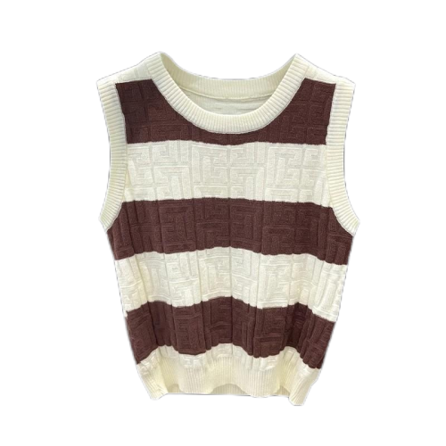 Contrast color stripe pit strip sleeveless knitted vest for women autumn and winter new style suit with waistcoat and outer top trendy