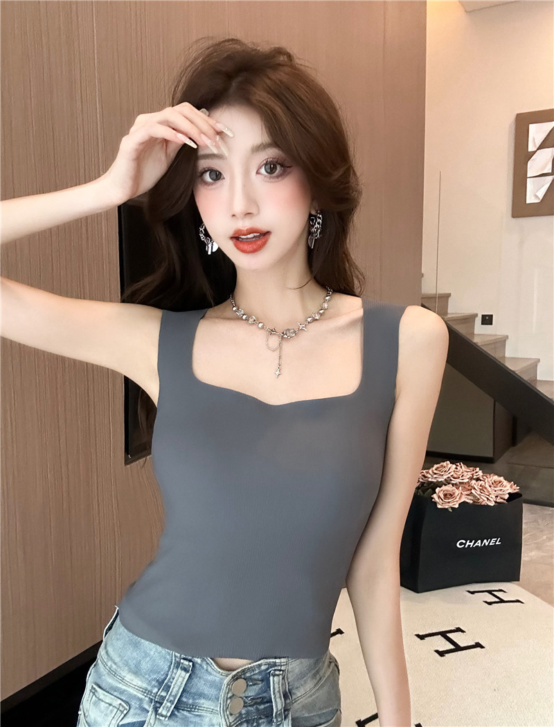 Real shot~Spring and summer ice silk camisole, versatile outer wear, sleeveless bottoming top with chest pads