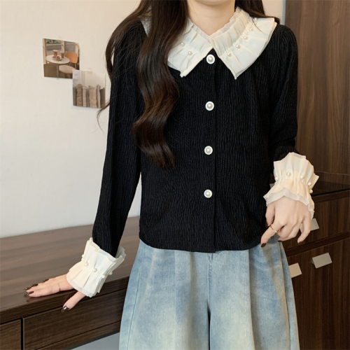 Actual shot of new Korean style autumn and winter retro corduroy all-match short jacket tops for women