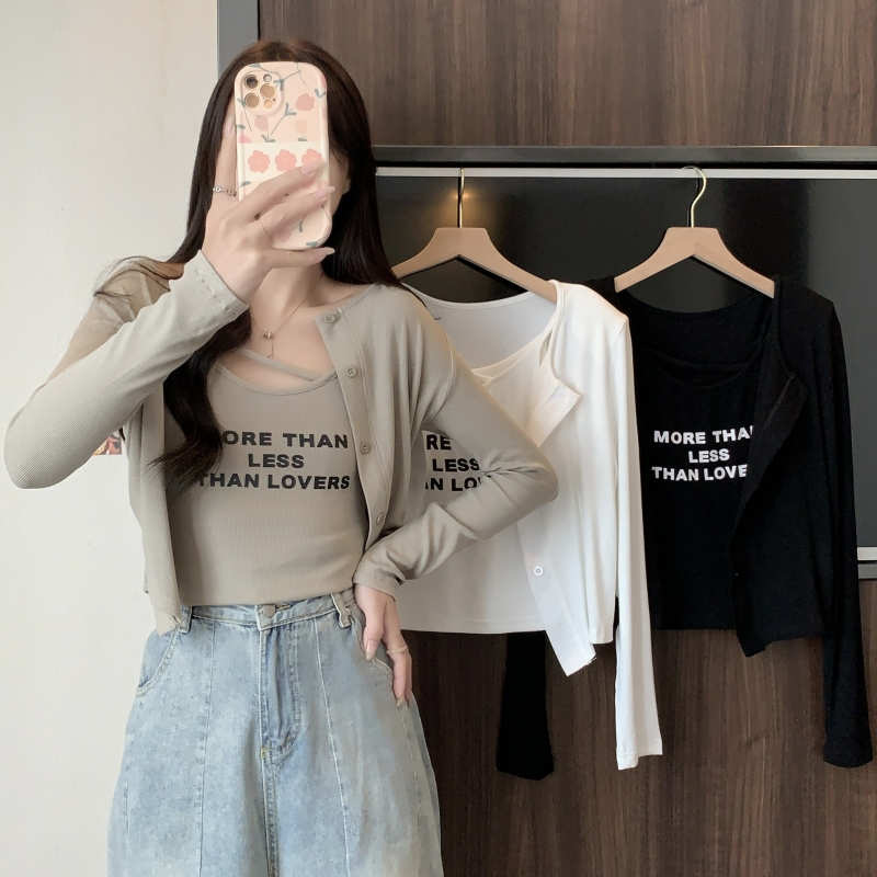Spring and autumn suspender cardigan jacket two-piece set