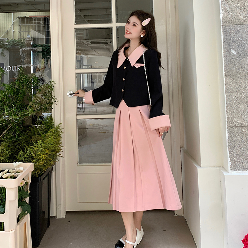 2024春大碼女裝小香風套裝淑女甜美上衣A字裙半裙兩件套