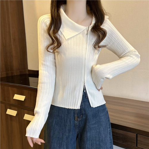 Actual shot~New double-ended zipper slimming pit design cardigan knitted top