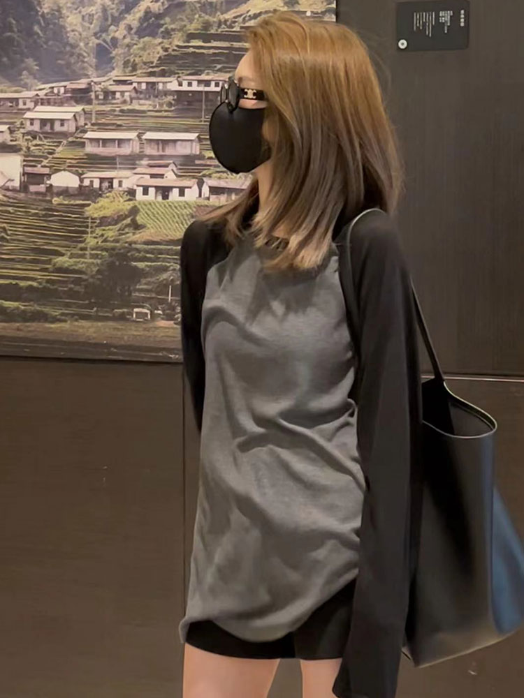 European large version long-sleeved T-shirt for women 2024 spring and autumn new style fashionable this year beautiful contrasting color loose top
