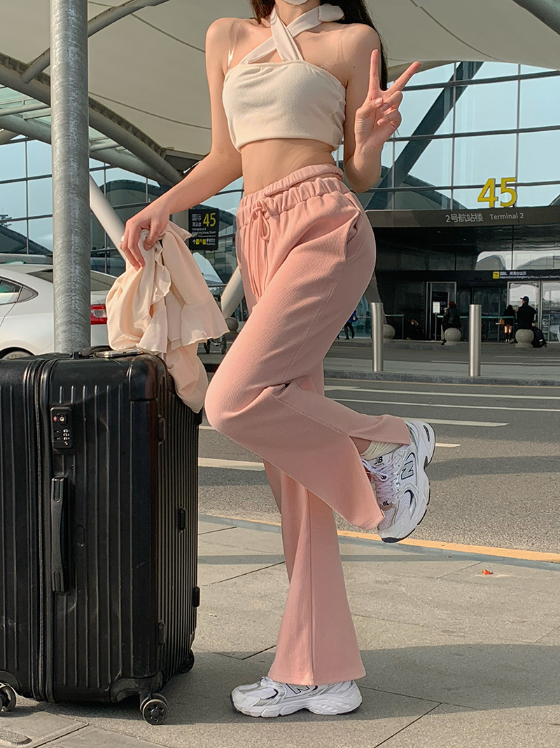 Actual shot of three standard designs, lazy beauty, hollow waist, loose slit pants, drapey casual pants, trousers