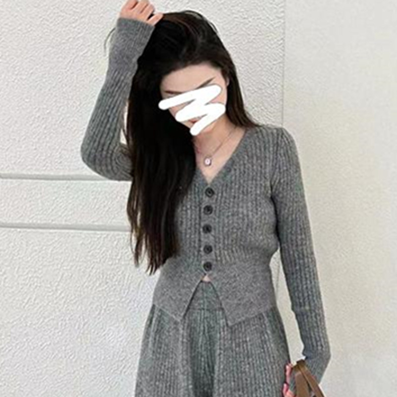 秋冬新款韓版時尚休閒V領單排扣活性件染開衫上衣女