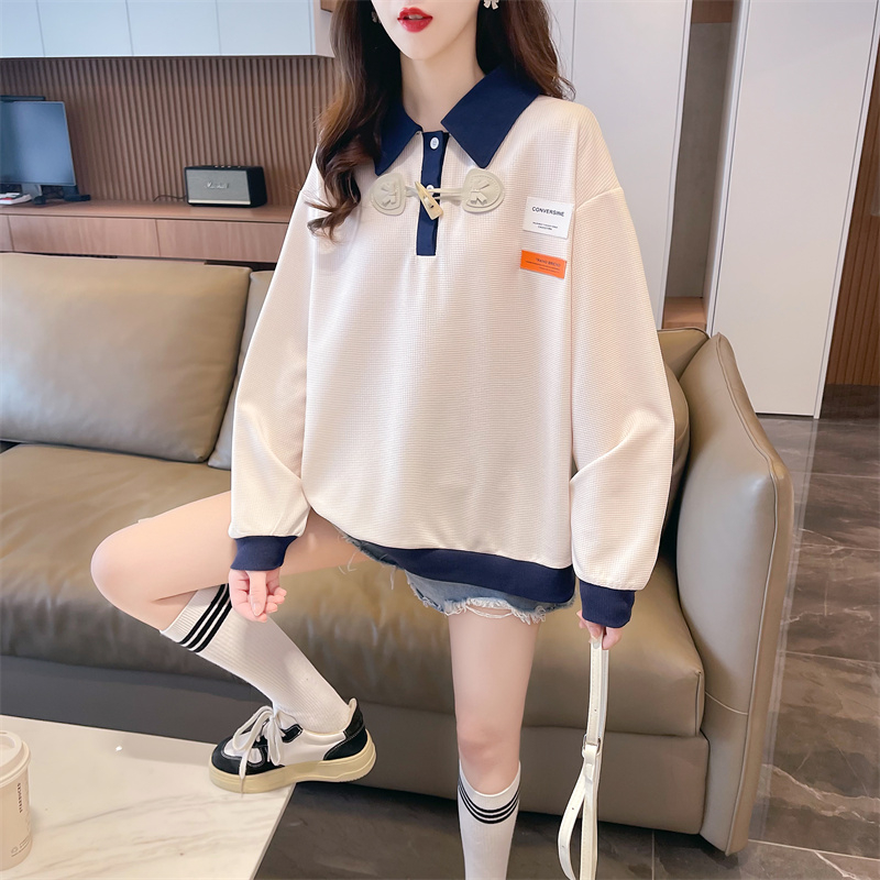 實拍-秋裝華夫格螺紋CVC小個子上衣插色拼接薄款衛衣女
