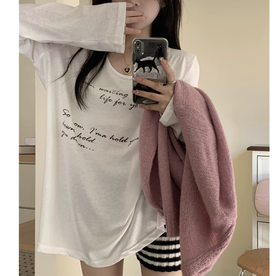 Loose long-sleeved women's 2024 autumn new American style lazy style bottoming T-shirt tops early autumn