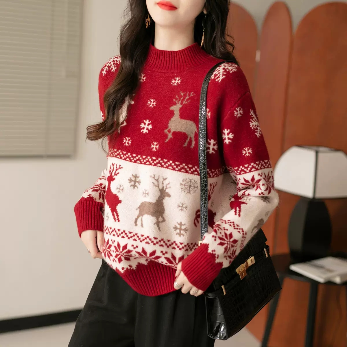 慵懶風紅色聖誕毛衣女秋冬季內搭新款小個子寬鬆針織上衣