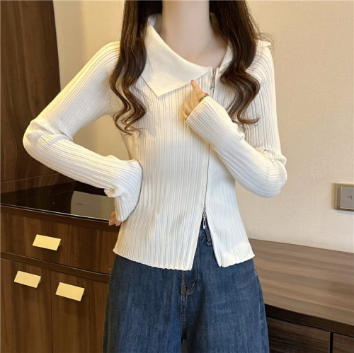 Actual shot~New double-ended zipper slimming pit design cardigan knitted top