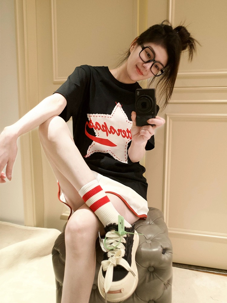 官圖 重磅/精梳純棉 後包領 有縫邊 S-XXXL 夏裝短袖T恤女