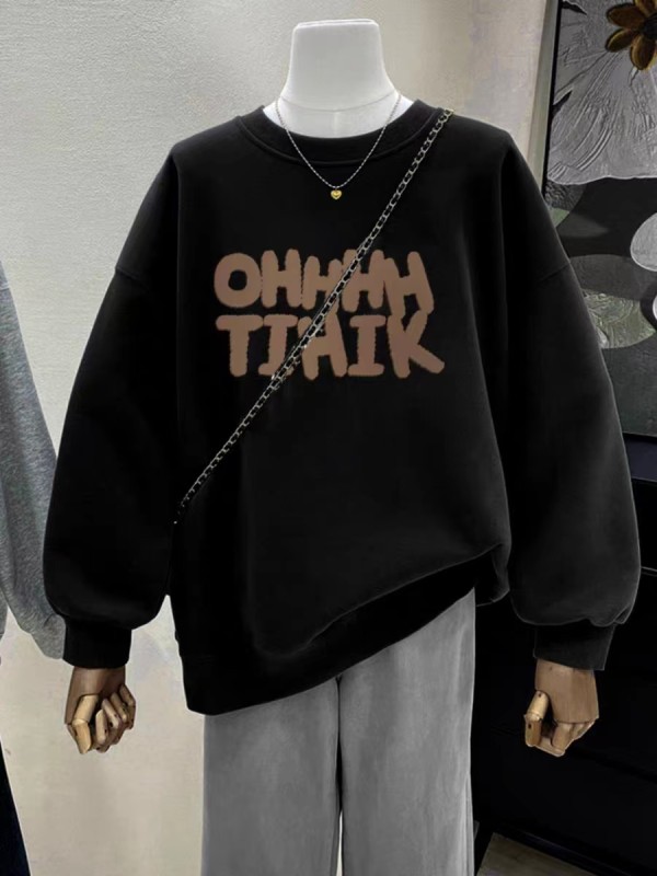 新款加絨加厚印花衛衣女連帽簡約高級感上衣
