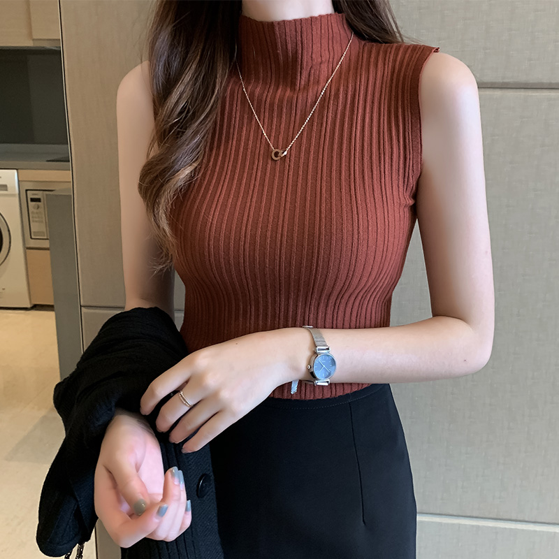 白色吊帶背心女秋冬新款內搭半高領打底衫針織衫夏季短款上衣