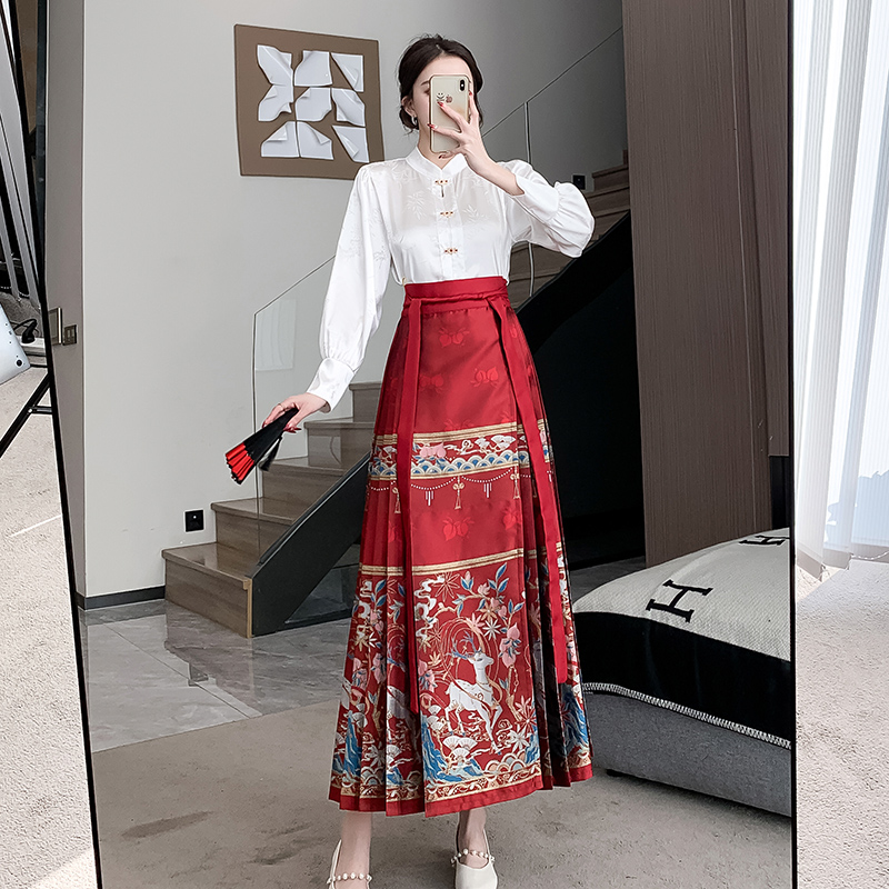 實拍 婚服禮服紅色復古馬面裙國風新中式高級感顯瘦日常套裝裙