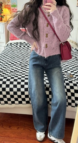 New spring style tea style casual and fashionable sweater, cardigan and jeans two-piece suit for women
