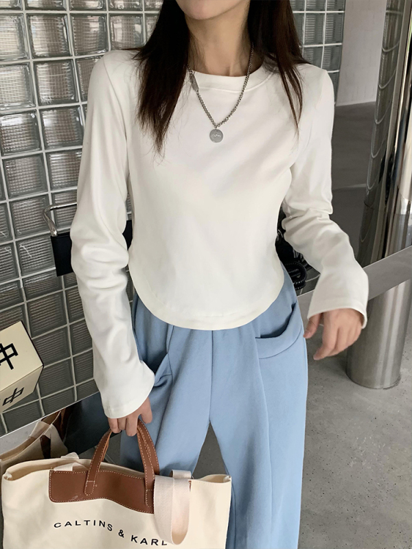 Right shoulder long sleeve t-shirt niche design slim fit crop top
