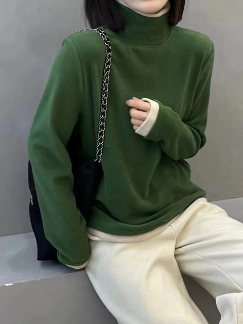 Double-sided German velvet turtleneck bottoming shirt for women new autumn and winter with velvet fake two-piece long-sleeved T-shirt top ins