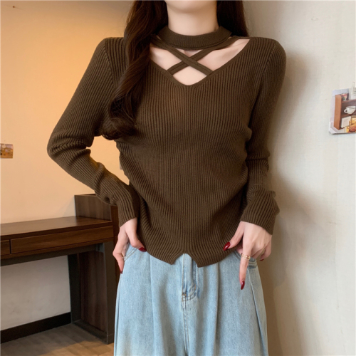 Actual shot of 2024 early spring new fashionable crossover design large size fat girl knitted top