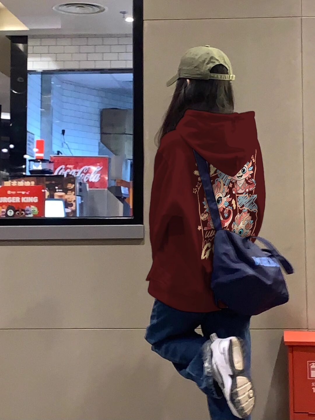 酒紅色小個子衛衣女早春加絨oversize寬鬆慵懶龍年本命年衣服上衣