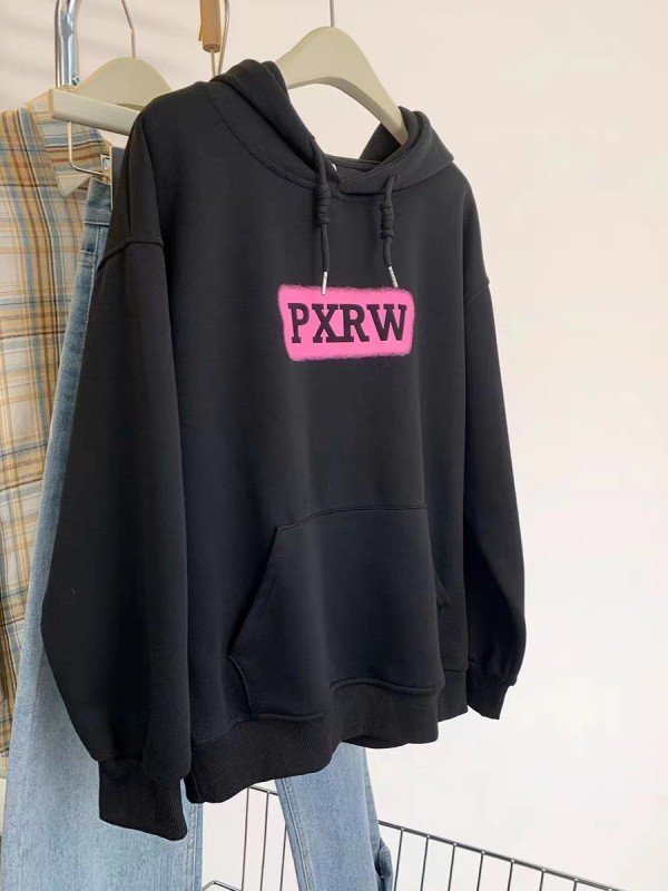 新款加絨加厚印花衛衣女連帽簡約高級感上衣