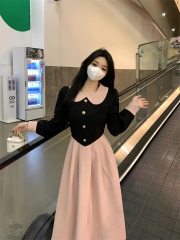 Original fabric + method 2024 spring new French Hepburn style dress high waist slimming temperament a-line skirt