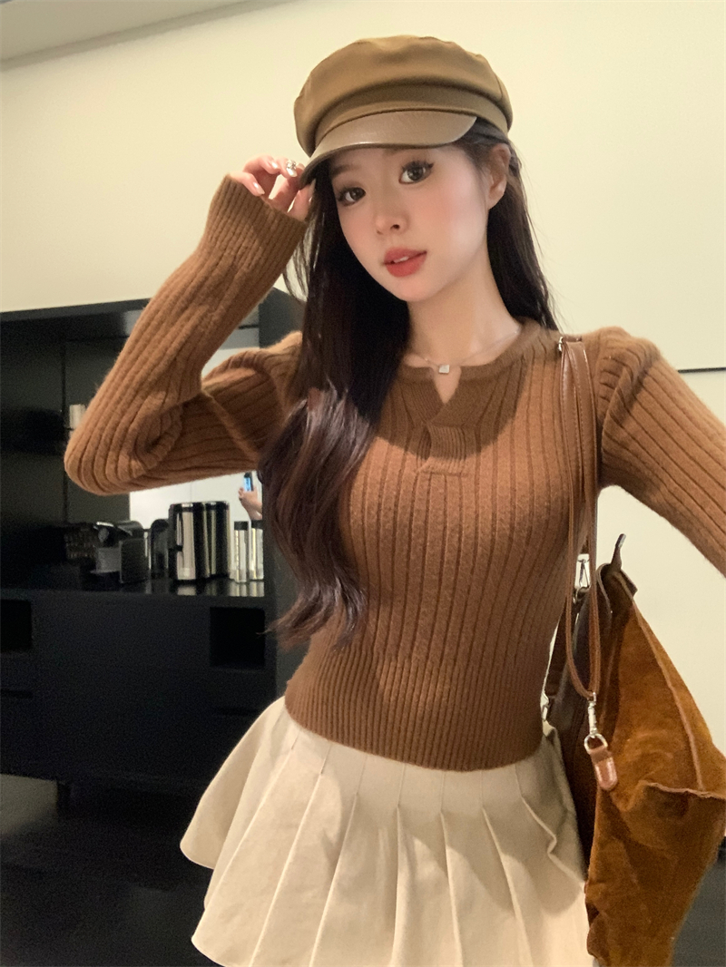 實拍 秋冬新款韓版氣質V領打底衫女針織衫毛衣內搭保暖上衣
