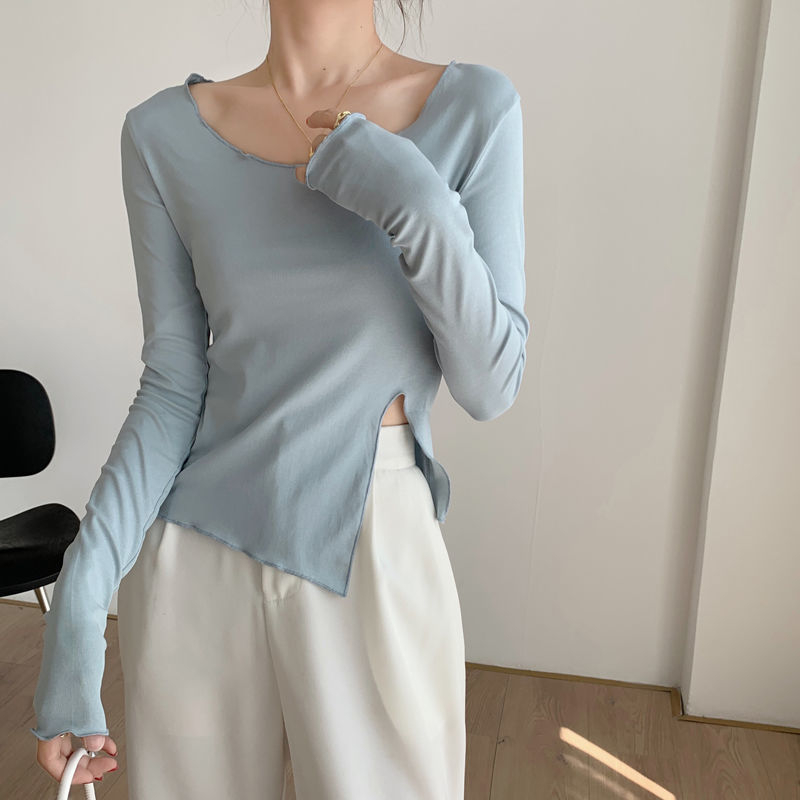 Irregular slit long sleeve top
