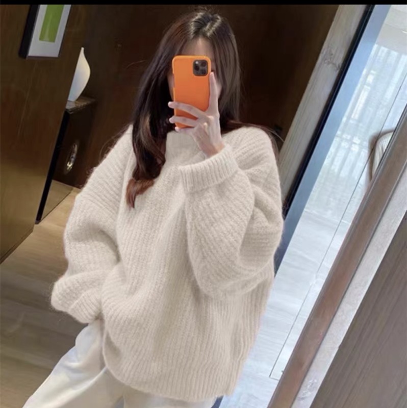 粉色套頭毛衣女秋冬寬鬆外穿韓系慵懶溫柔風打底內搭針織衫加厚冬