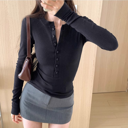 Official photo, high-end t-shirt for women, unique half-open collar top, spring and autumn tight-fitting hot girl long-sleeved bottoming shirt for inner wear