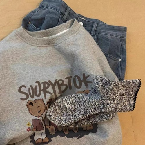 New velvet thickened printed sweatshirt women's round neck simple high-end top