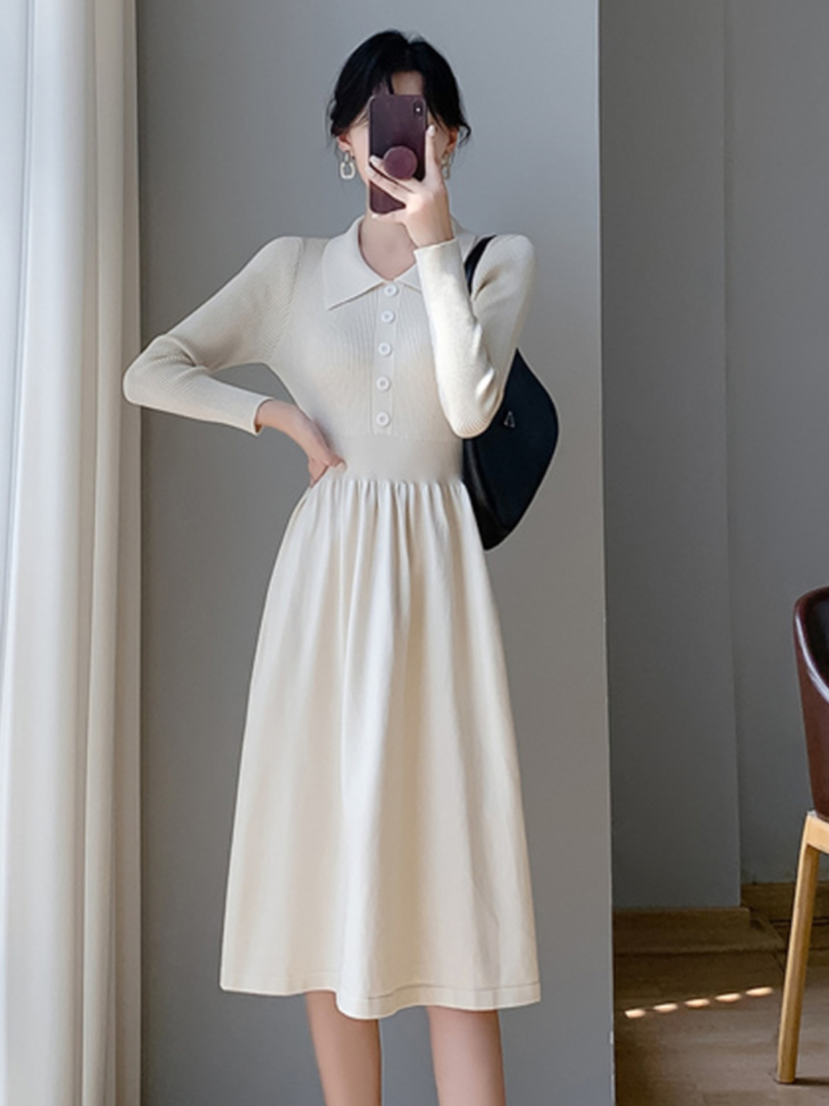 Tmall quality autumn and winter new style French temperament polo collar knitted dress with sweater skirt for small people
