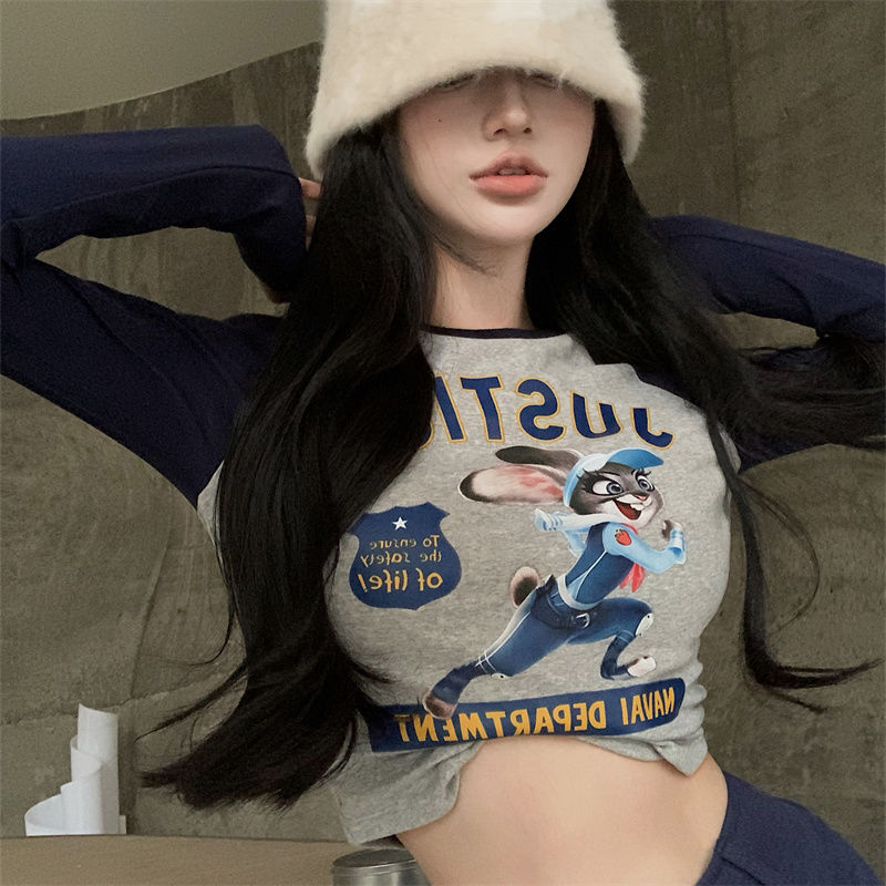 Official picture 260 free-cut printed long-sleeved T-shirt for women autumn new raglan sleeve top bottoming shirt
