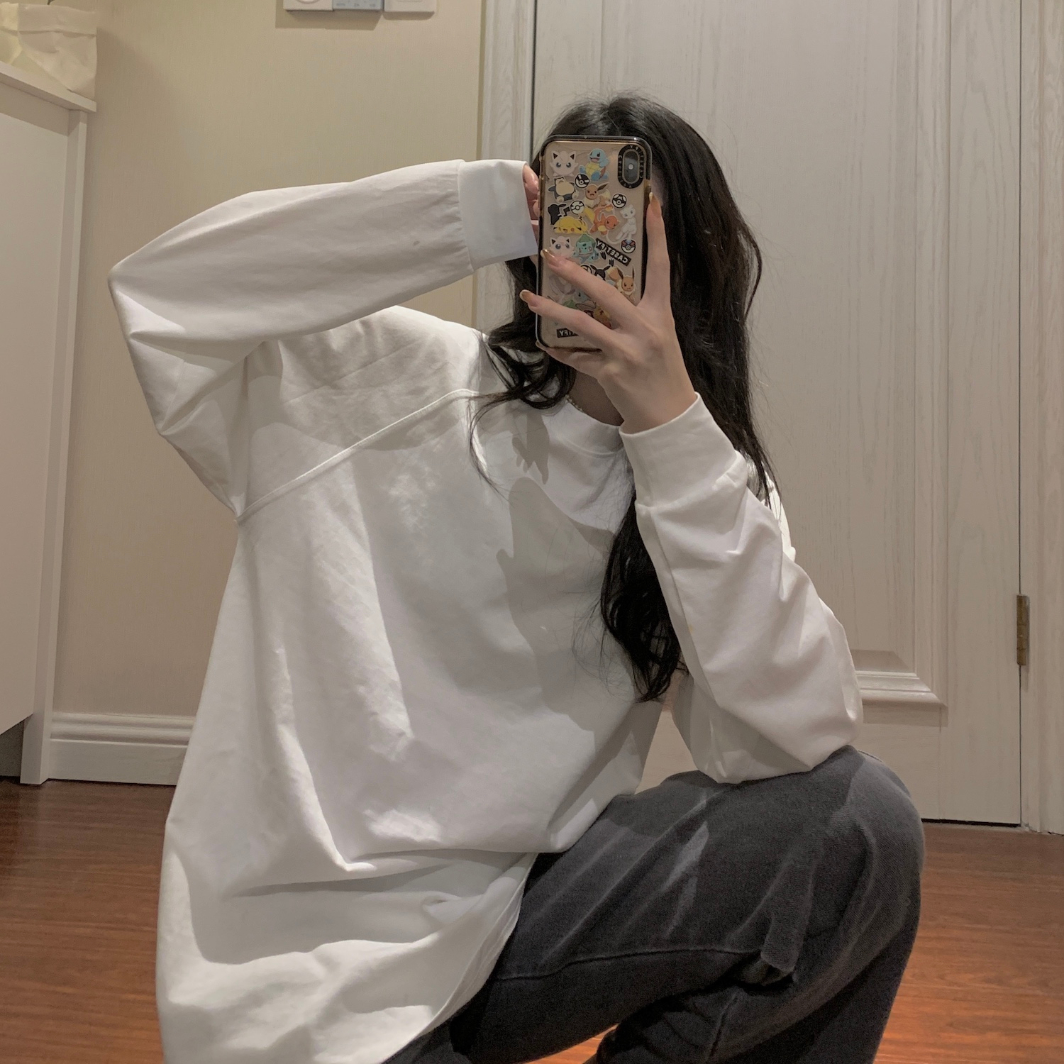 Official photo double-sided German velvet raglan sleeves pressed plus velvet brushed T-shirt women's long sleeves loose