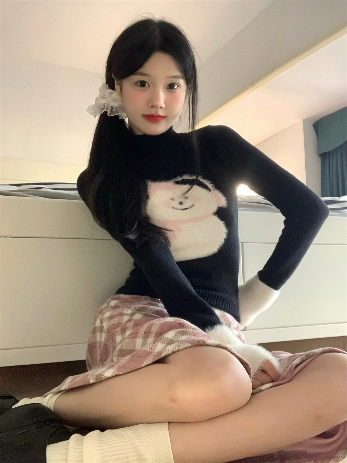 實拍#甜辣小個子黑色打底針織衫女秋冬