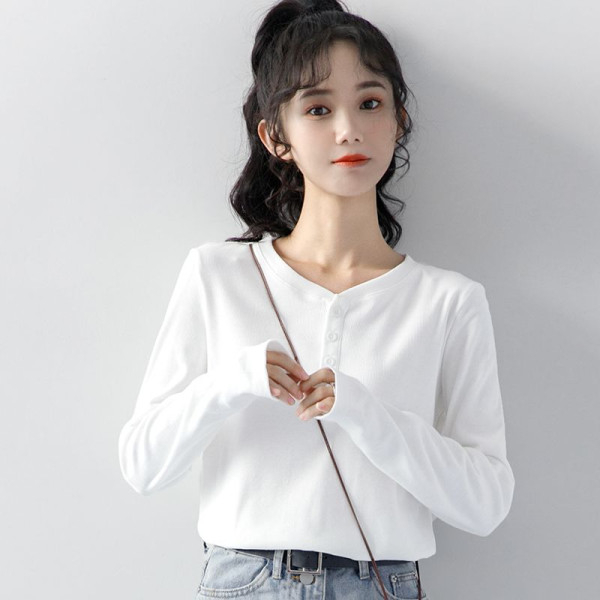 280g ice silk white long-sleeved T-shirt women's spring and autumn bottoming shirt design niche V-neck top
