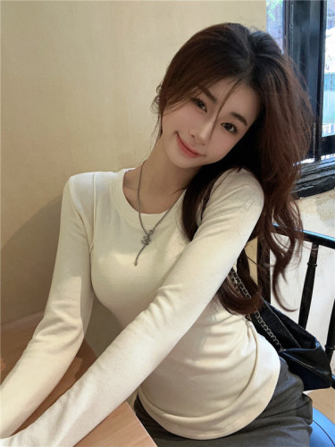 Actual shot~Spring style~Early spring right shoulder T-shirt 2024 new slim long-sleeved inner layering shirt top
