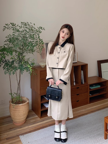 High-end temperament, small fragrance, salt style, light and sophisticated suit skirt, women's autumn plus size new slim casual two-piece set