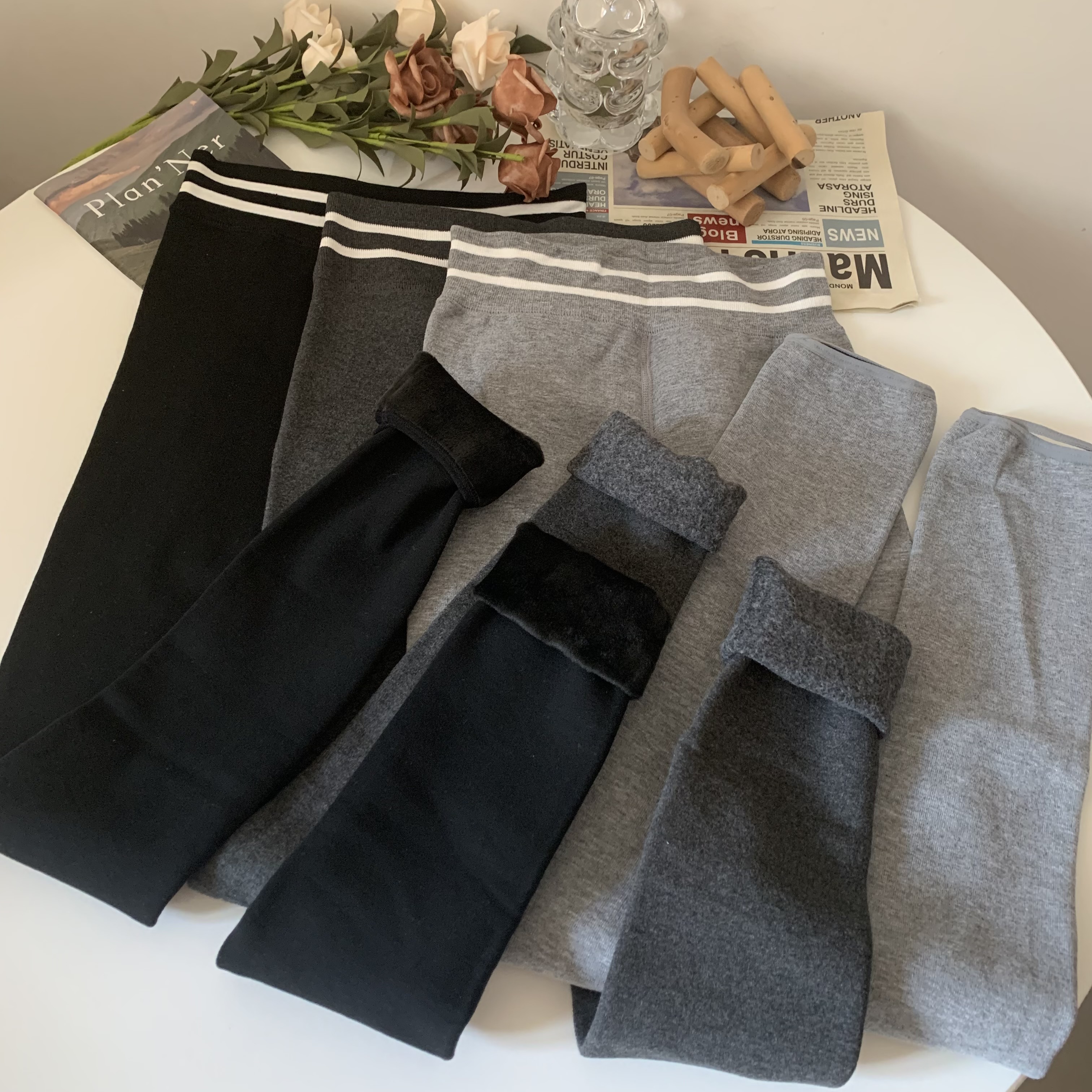 Real shot of winter solid color velvet yoga pants for women, slimming winter velvet thickened outer cotton pants