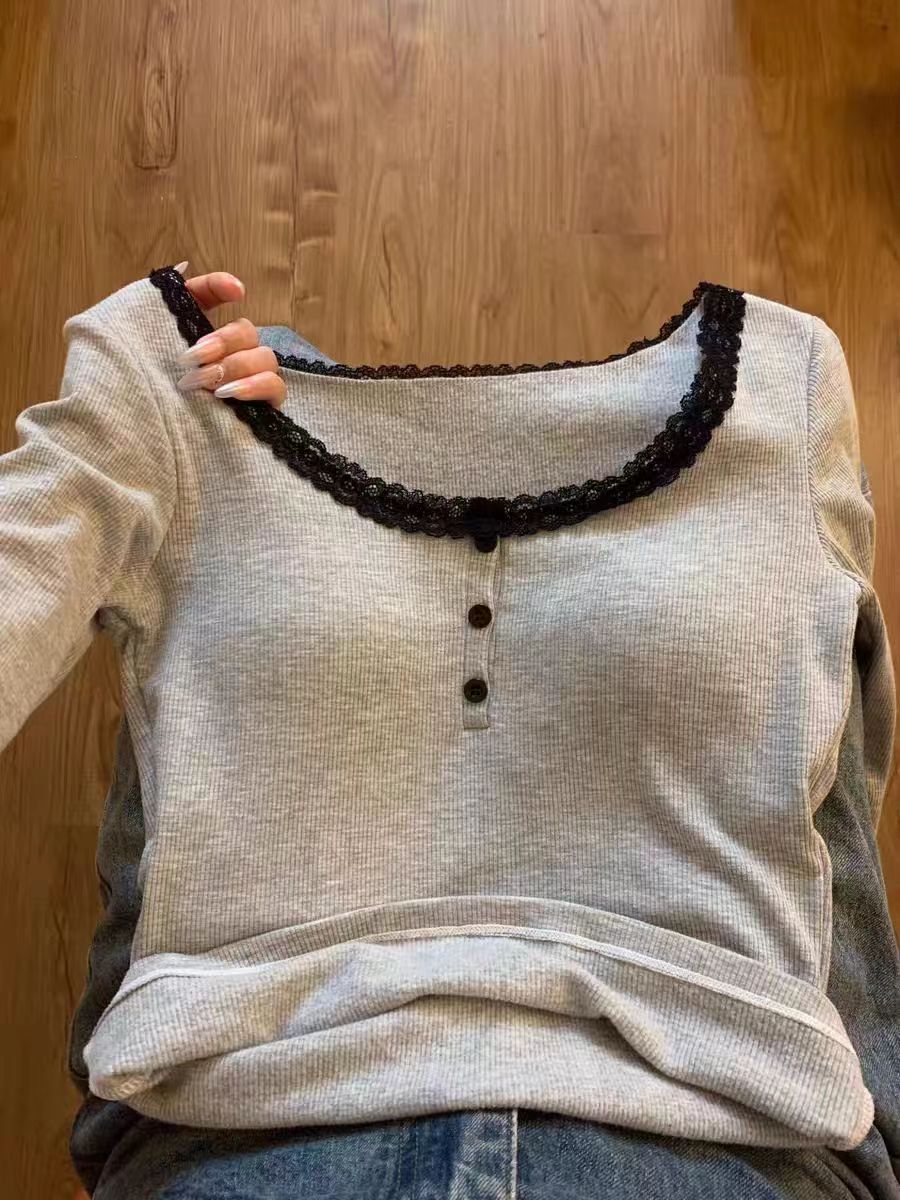 Sweet and spicy lace splicing bottoming shirt for women in spring, autumn and winter pure lust sexy inner bottoming shirt with padded top