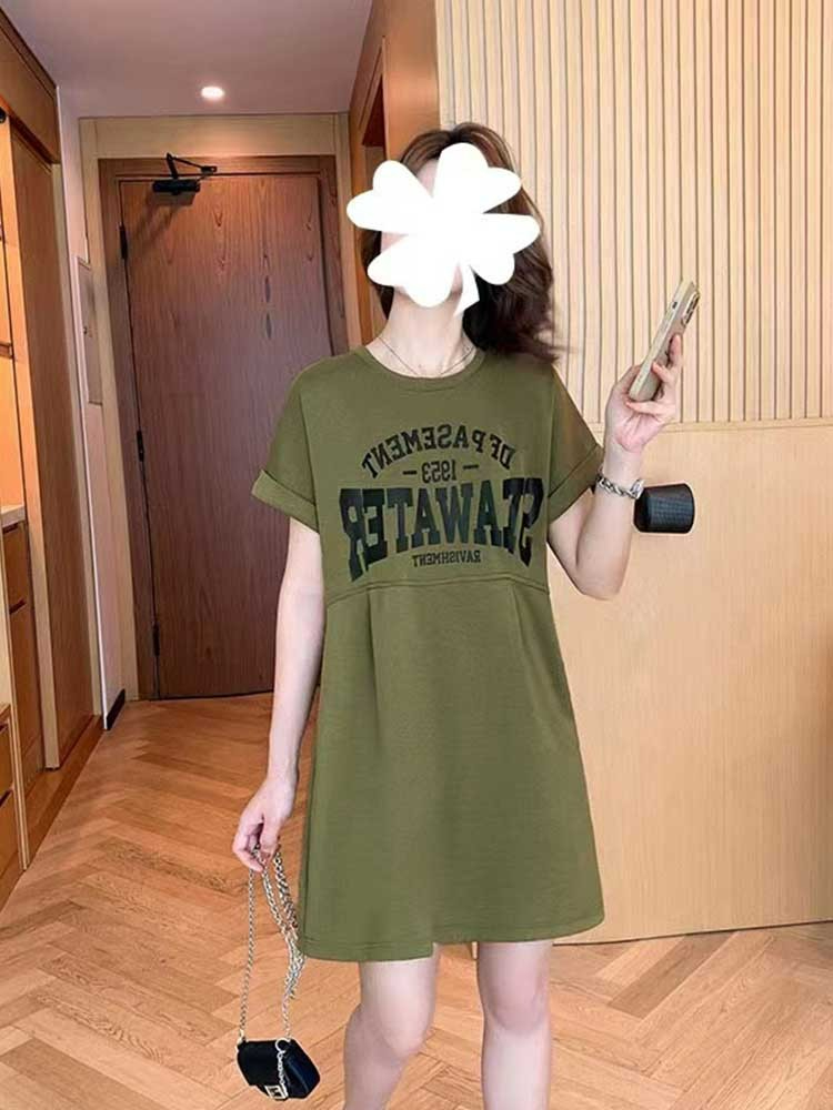 收腰顯瘦T恤連衣裙女夏季減齡高級感氣質中長款裙子新款