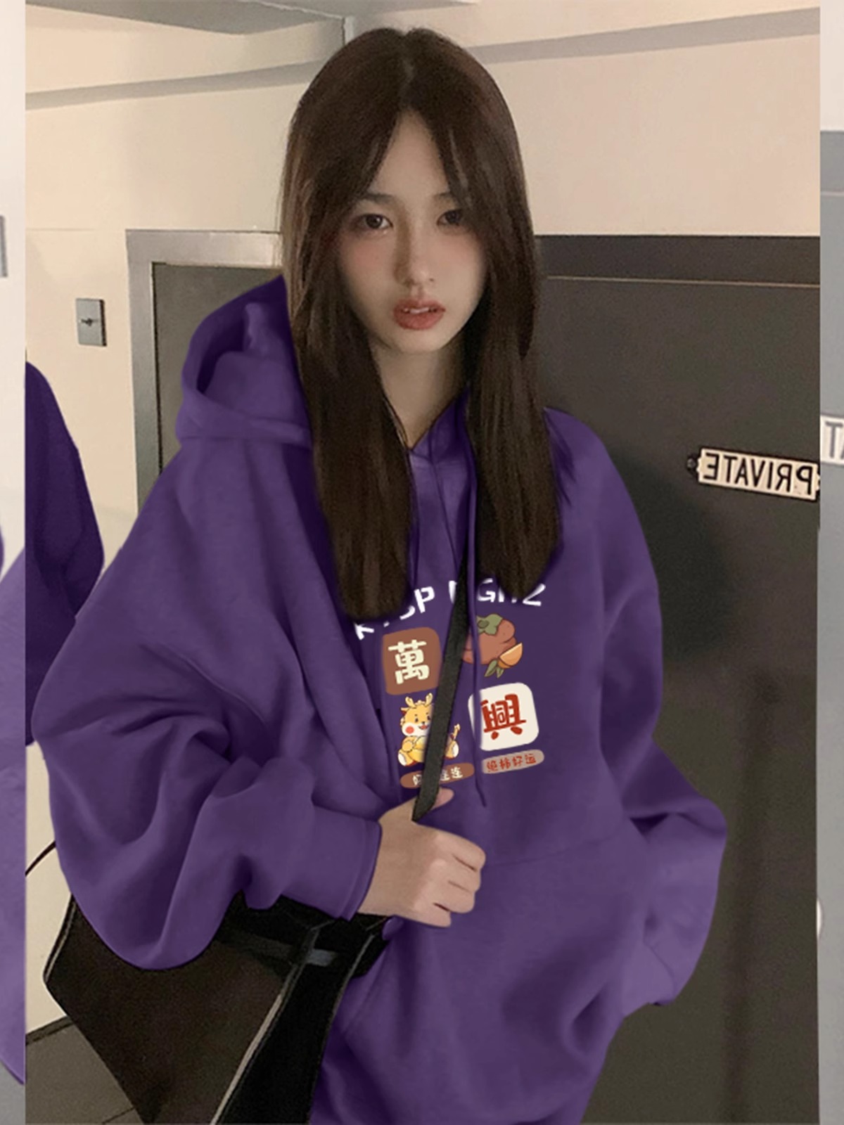 加絨加厚連帽衛衣女秋冬2024新款潮牌小眾設計感寬鬆保暖外套上衣
